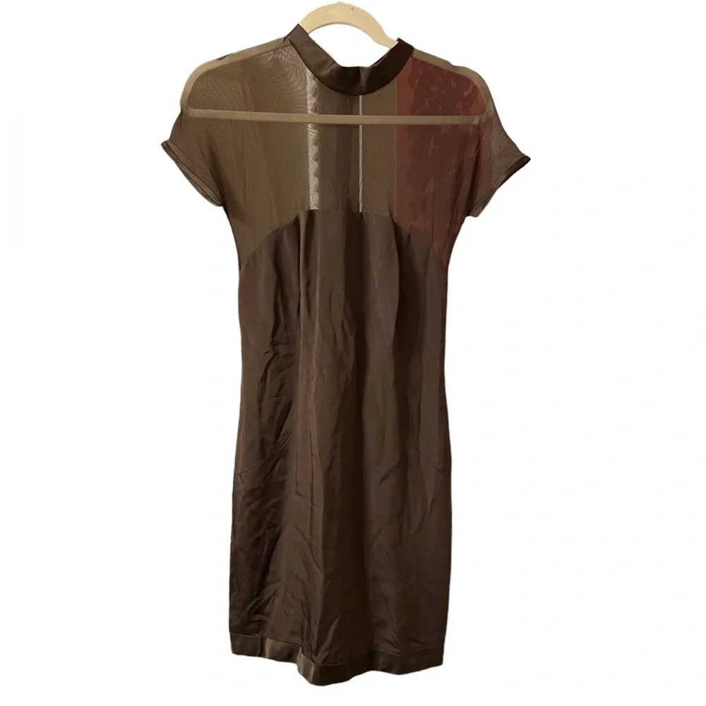 VERA WANG VINTAGE BROWN SHORT SLEEVE MESH DRESS